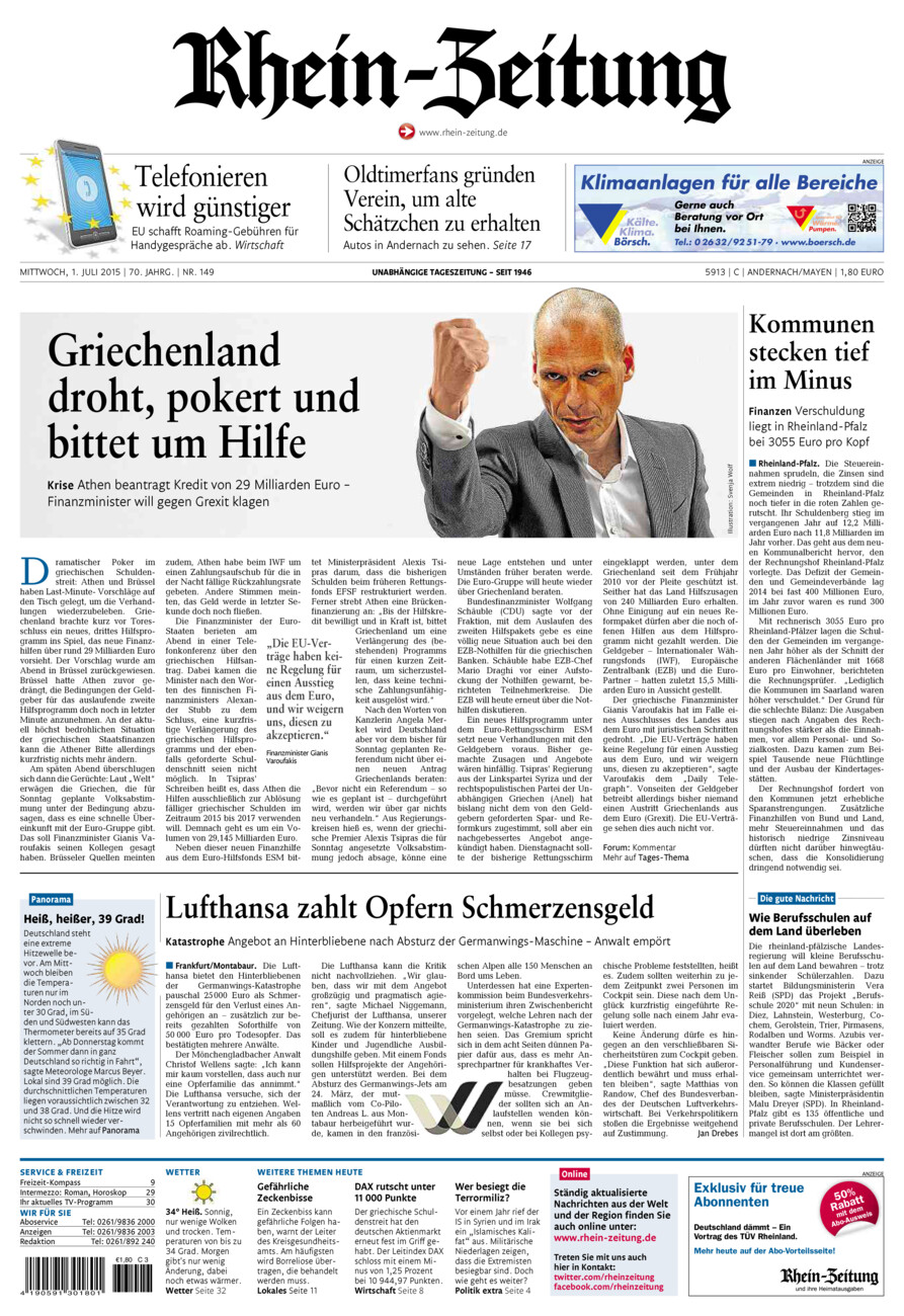 Rhein-Zeitung Andernach & Mayen vom Mittwoch, 01.07.2015