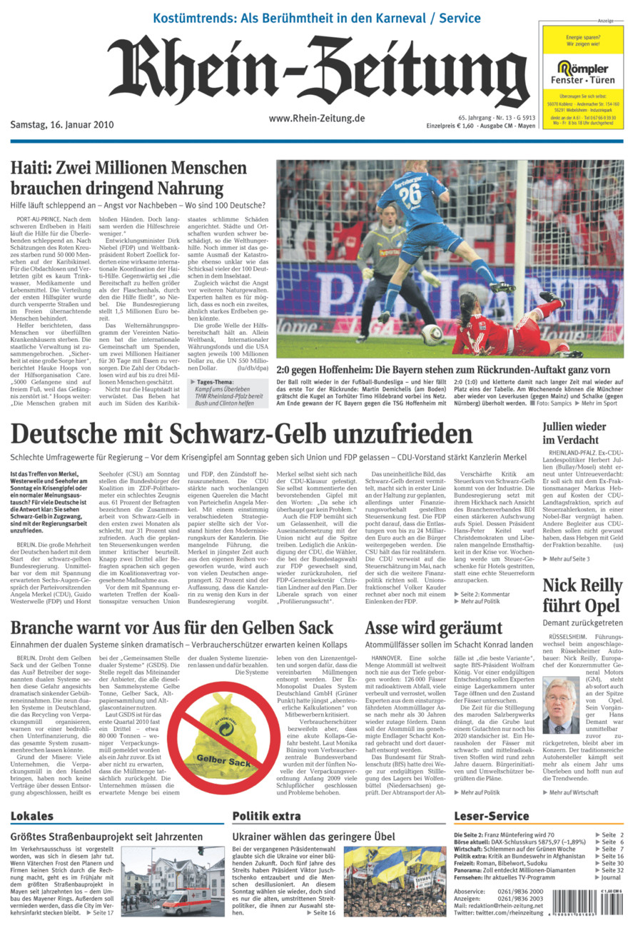 Rhein-Zeitung Andernach & Mayen vom Samstag, 16.01.2010