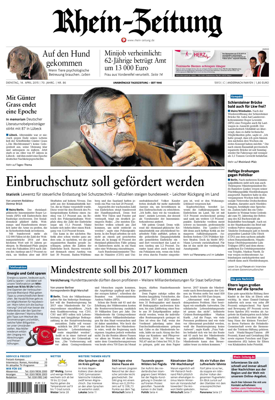 Rhein-Zeitung Andernach & Mayen vom Dienstag, 14.04.2015