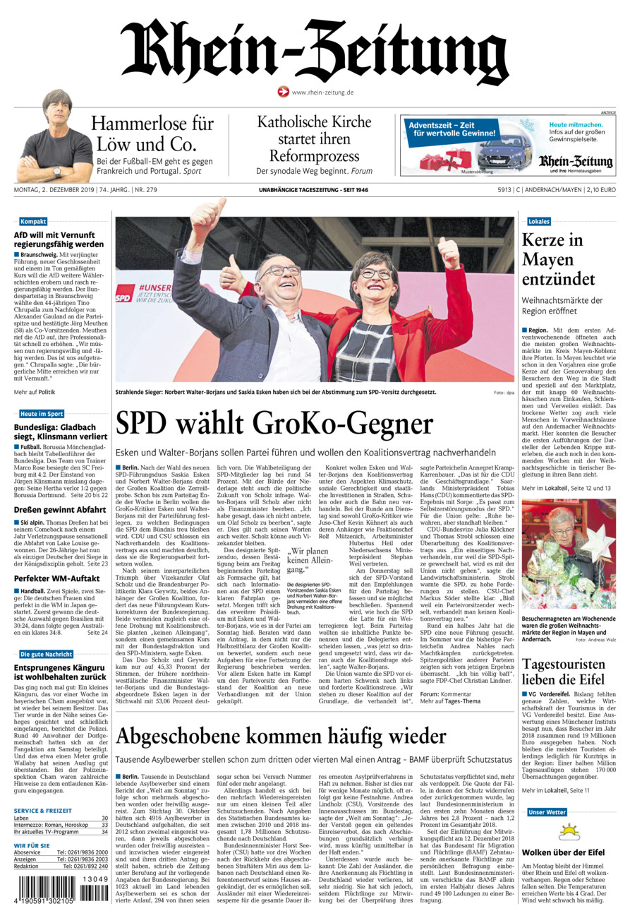 Rhein-Zeitung Andernach & Mayen vom Montag, 02.12.2019