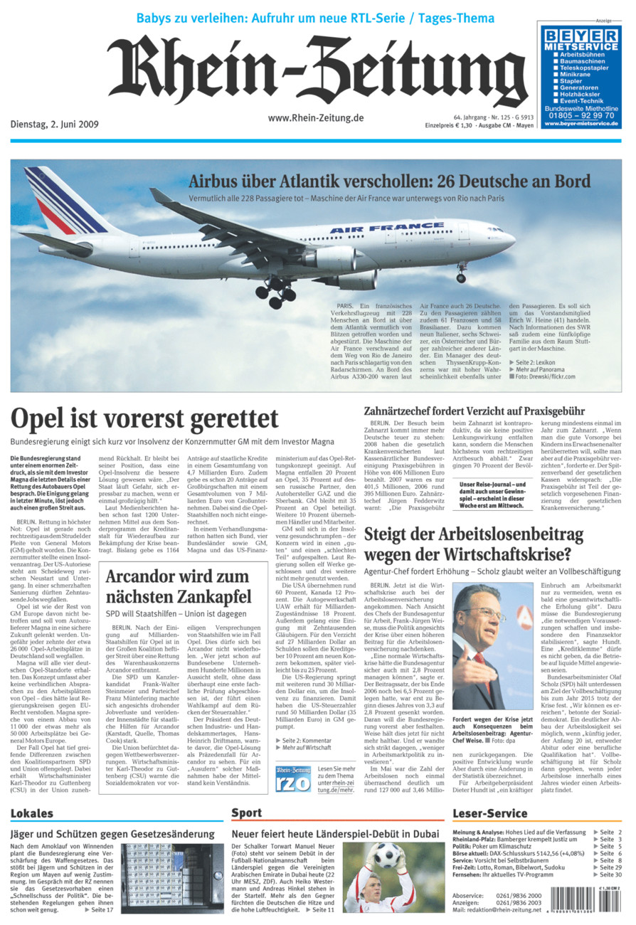 Rhein-Zeitung Andernach & Mayen vom Dienstag, 02.06.2009