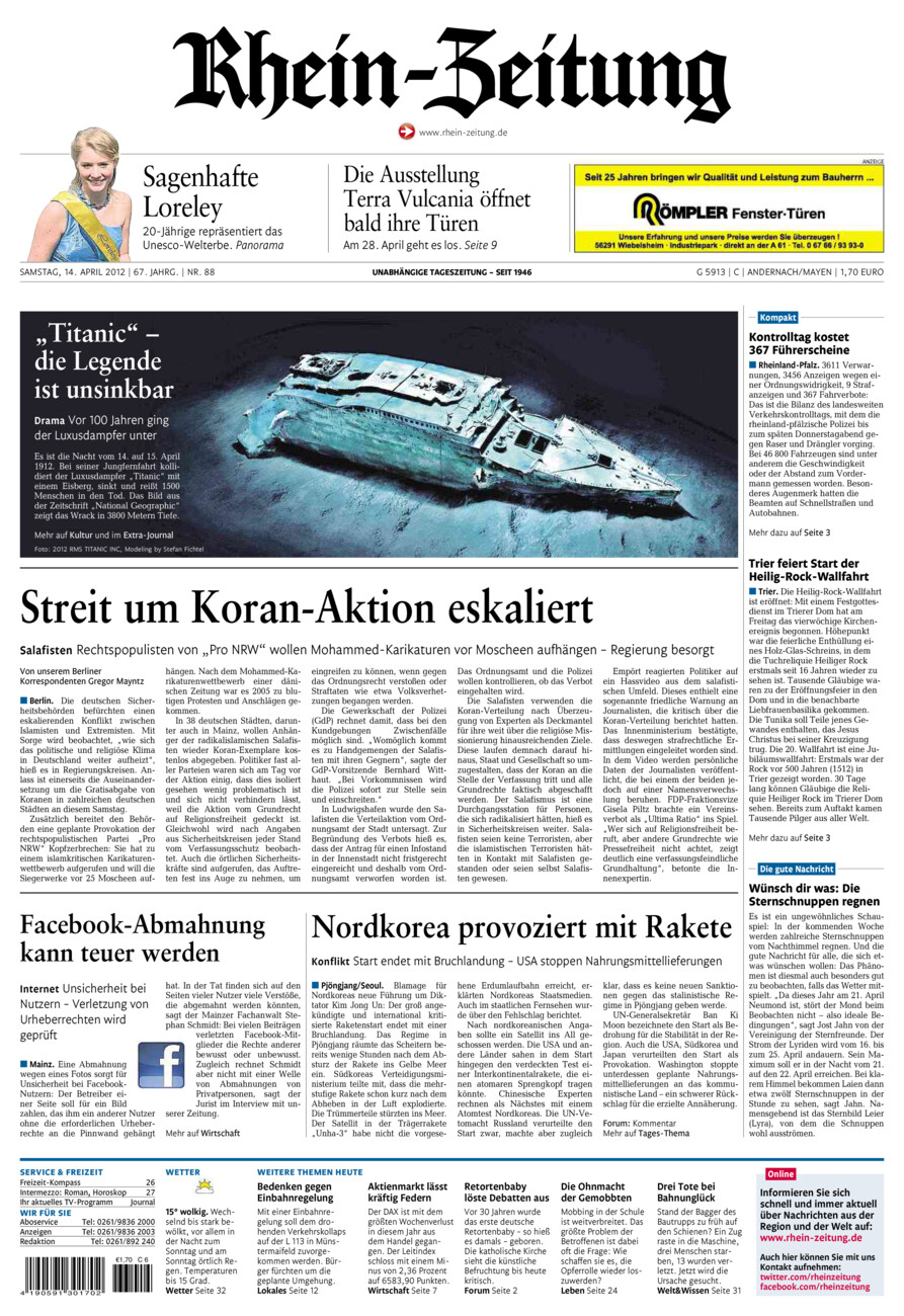 Rhein-Zeitung Andernach & Mayen vom Samstag, 14.04.2012