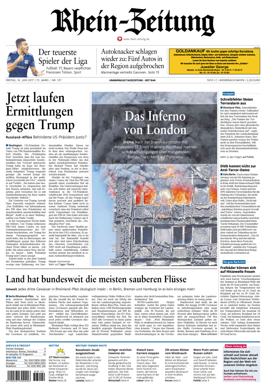 Rhein-Zeitung Andernach & Mayen vom Freitag, 16.06.2017