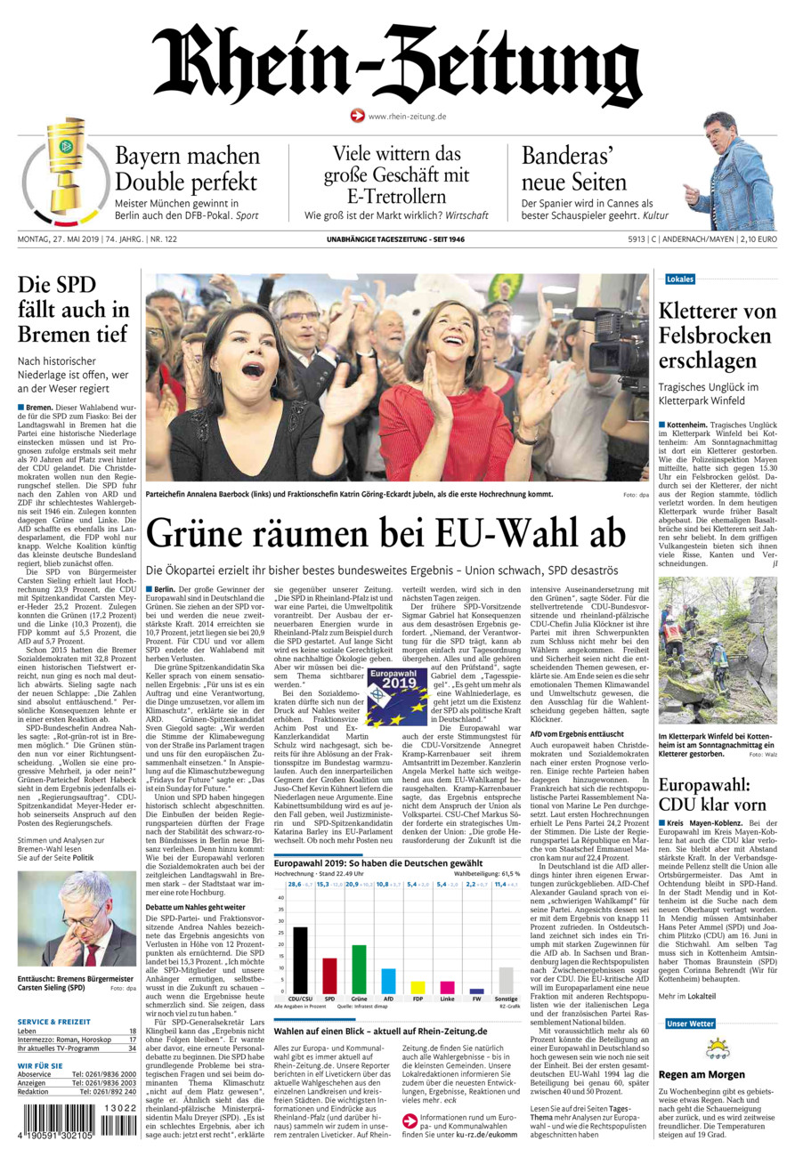 Rhein-Zeitung Andernach & Mayen vom Montag, 27.05.2019