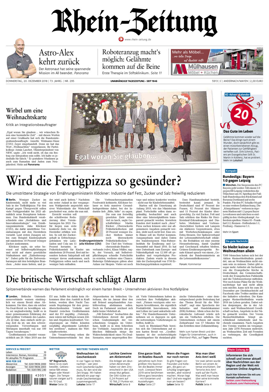 Rhein-Zeitung Andernach & Mayen vom Donnerstag, 20.12.2018