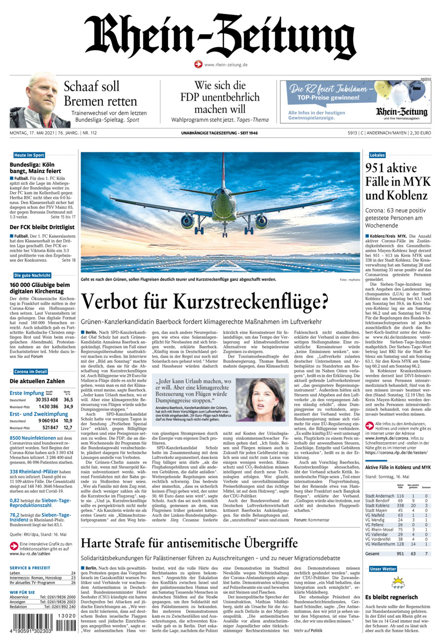 Rhein-Zeitung Andernach & Mayen vom Montag, 17.05.2021