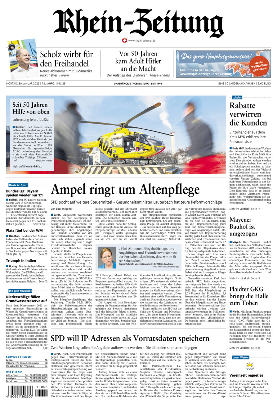 Rhein-Zeitung Andernach & Mayen vom Montag, 30.01.2023