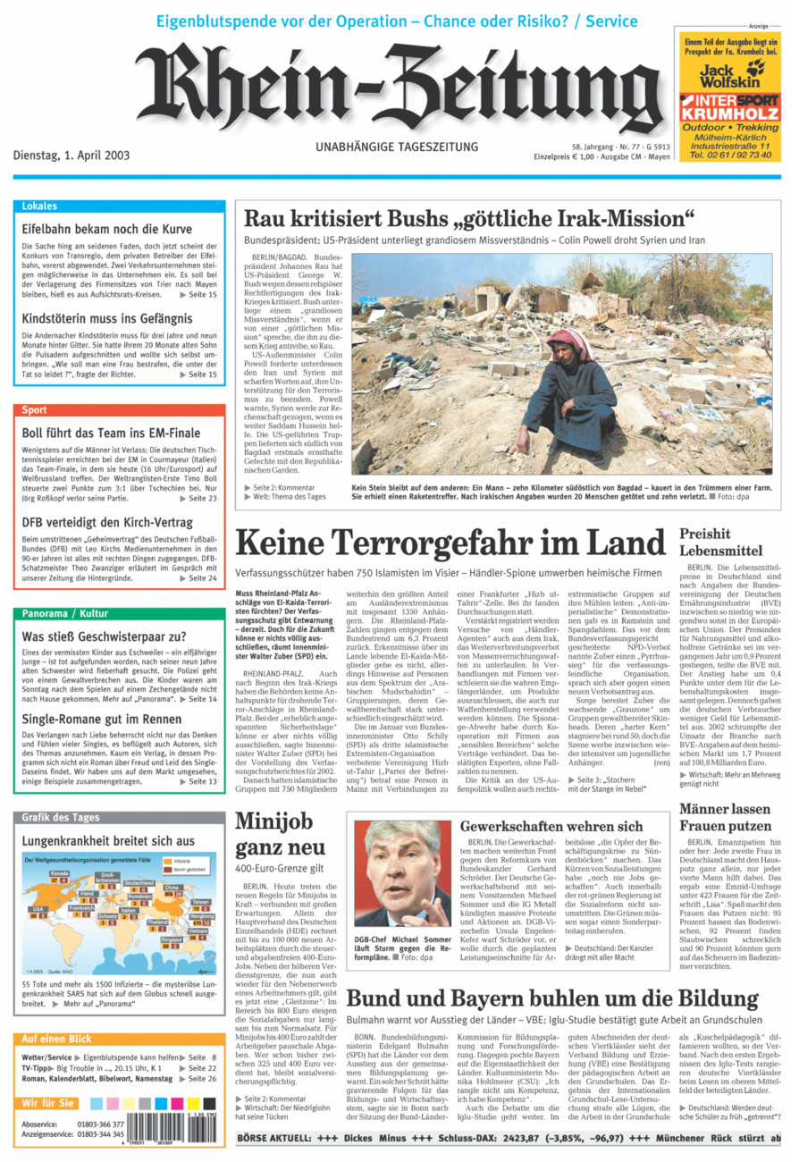Rhein-Zeitung Andernach & Mayen vom Dienstag, 01.04.2003