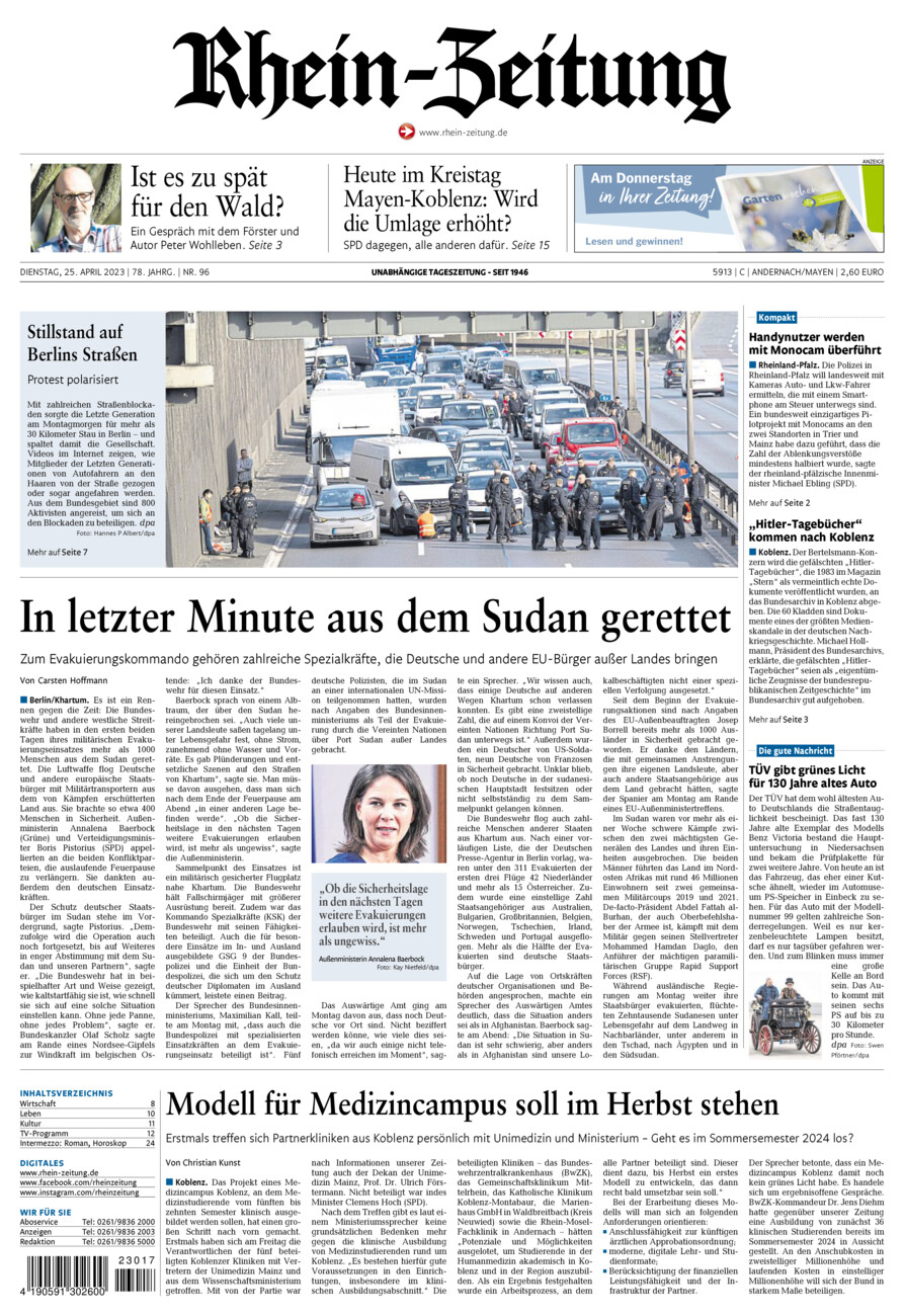 Rhein-Zeitung Andernach & Mayen vom Dienstag, 25.04.2023