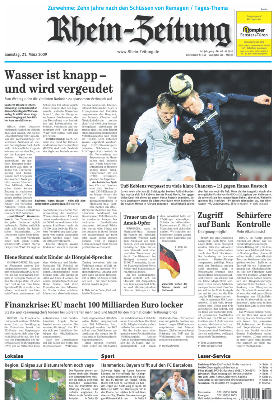 Rhein-Zeitung Andernach & Mayen vom Samstag, 21.03.2009