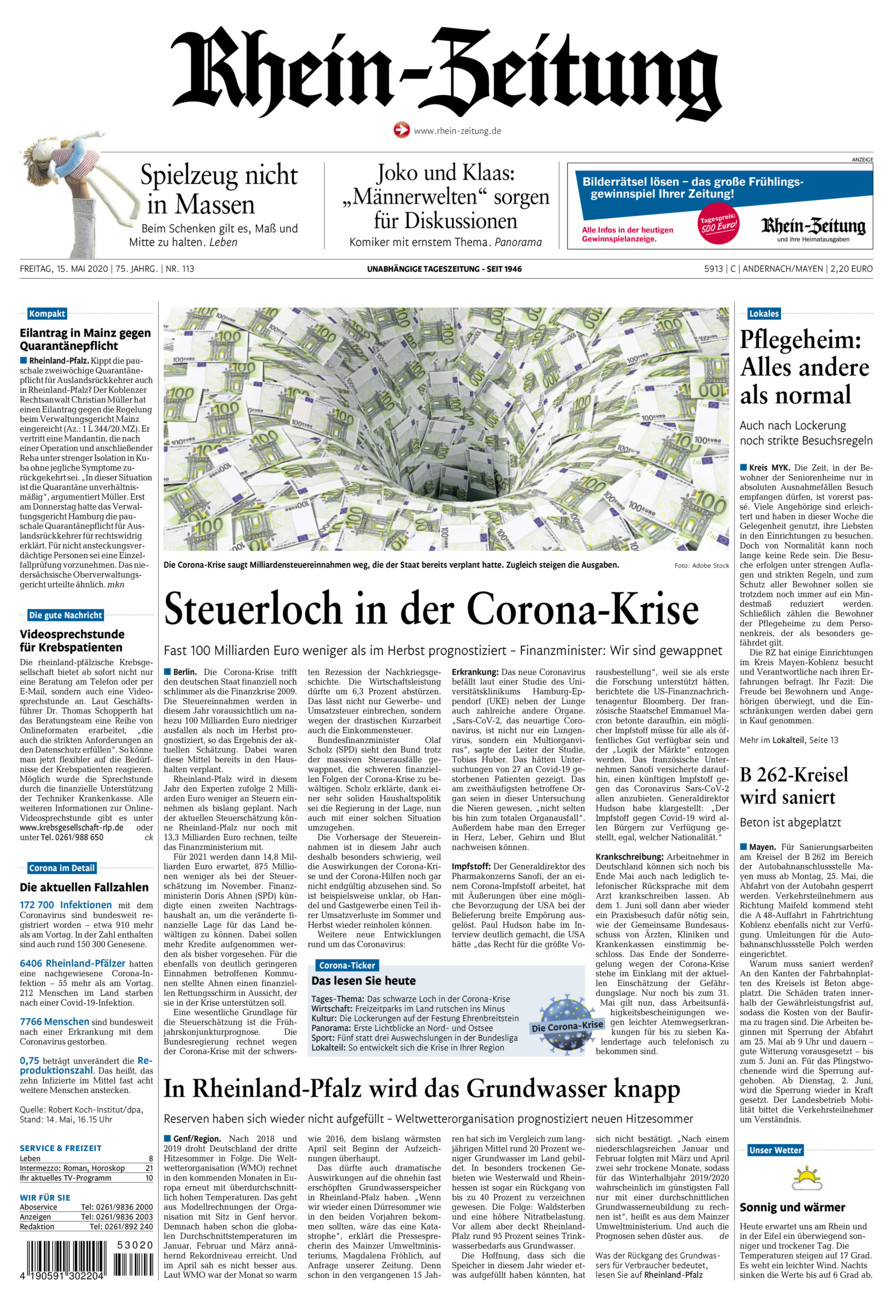 Rhein-Zeitung Andernach & Mayen vom Freitag, 15.05.2020