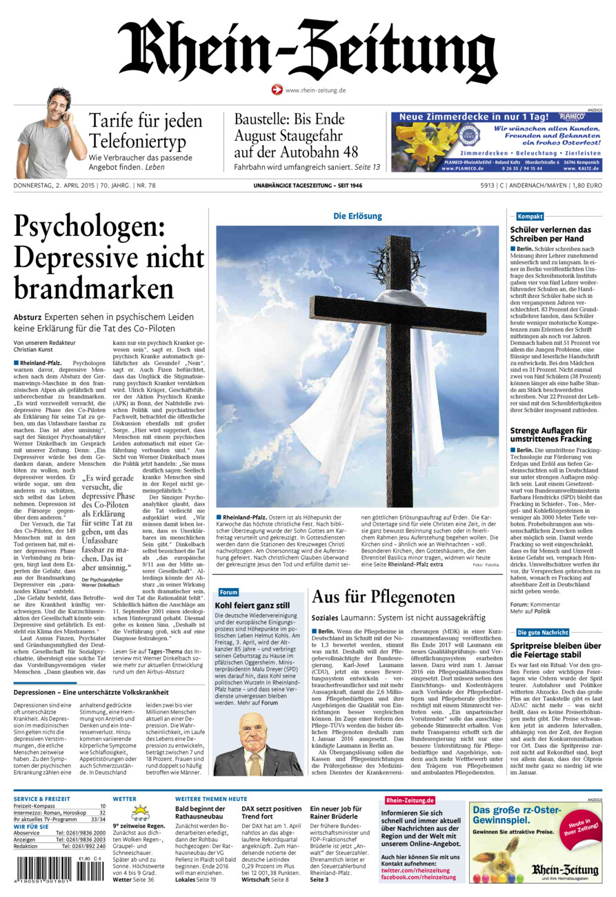 Rhein-Zeitung Andernach & Mayen vom Donnerstag, 02.04.2015