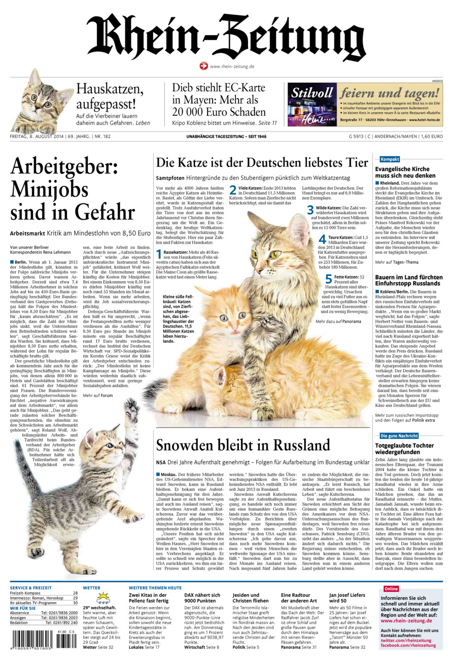 Rhein-Zeitung Andernach & Mayen vom Freitag, 08.08.2014