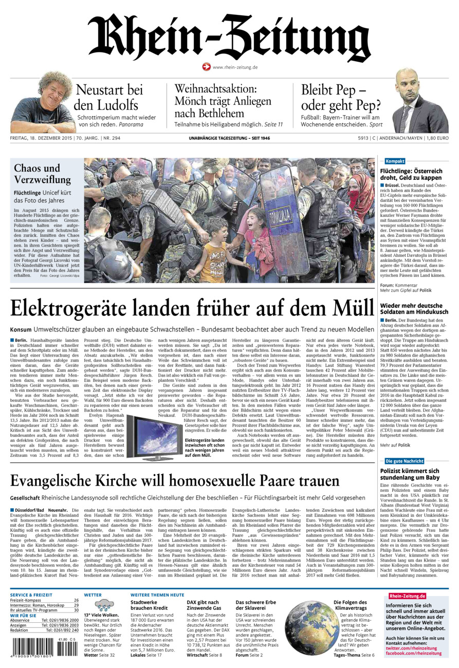 Rhein-Zeitung Andernach & Mayen vom Freitag, 18.12.2015