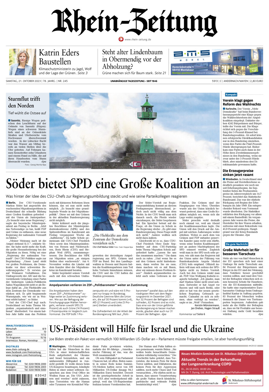 Rhein-Zeitung Andernach & Mayen vom Samstag, 21.10.2023