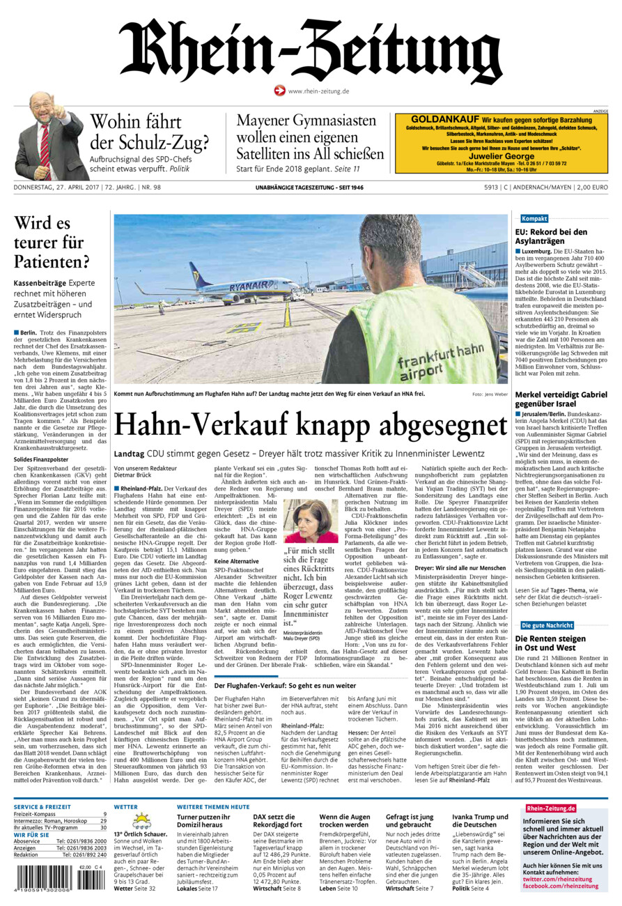 Rhein-Zeitung Andernach & Mayen vom Donnerstag, 27.04.2017