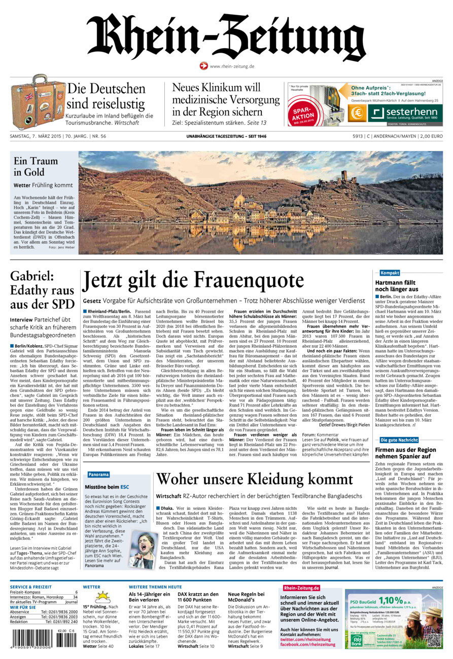 Rhein-Zeitung Andernach & Mayen vom Samstag, 07.03.2015