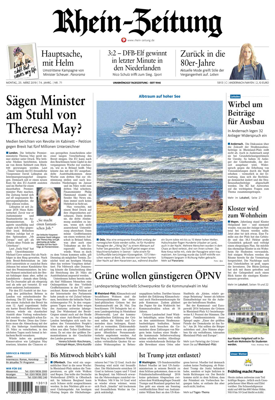 Rhein-Zeitung Andernach & Mayen vom Montag, 25.03.2019