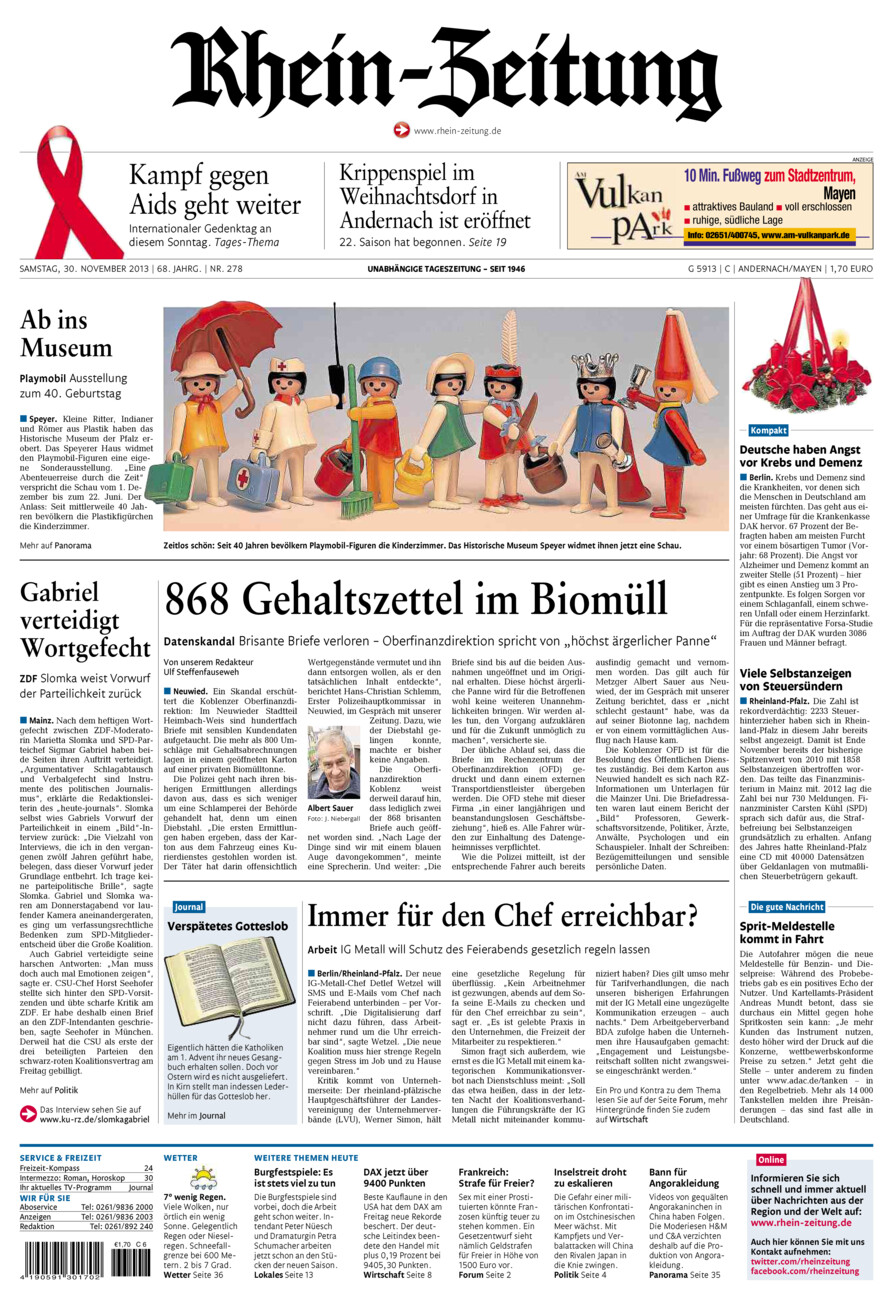 Rhein-Zeitung Andernach & Mayen vom Samstag, 30.11.2013