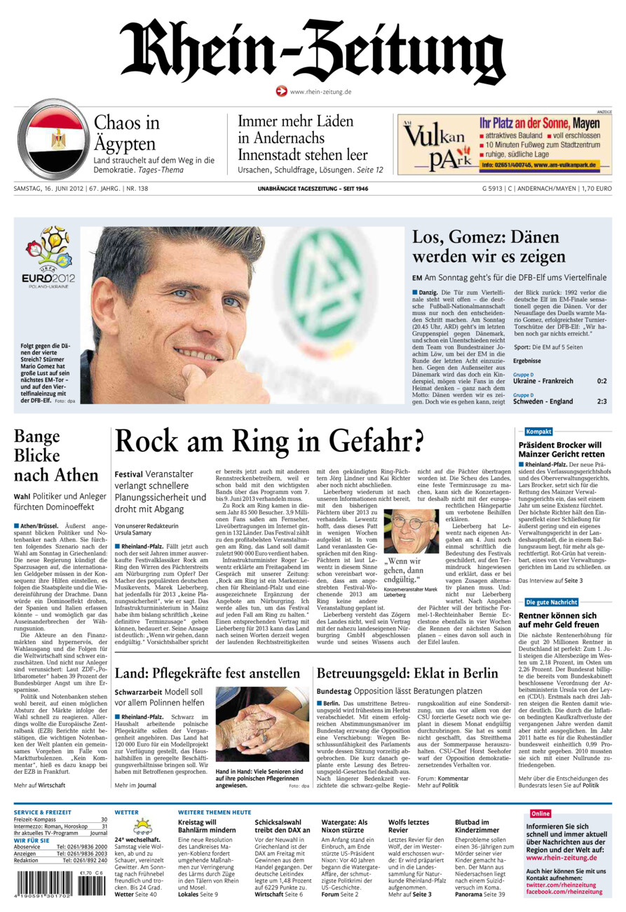 Rhein-Zeitung Andernach & Mayen vom Samstag, 16.06.2012