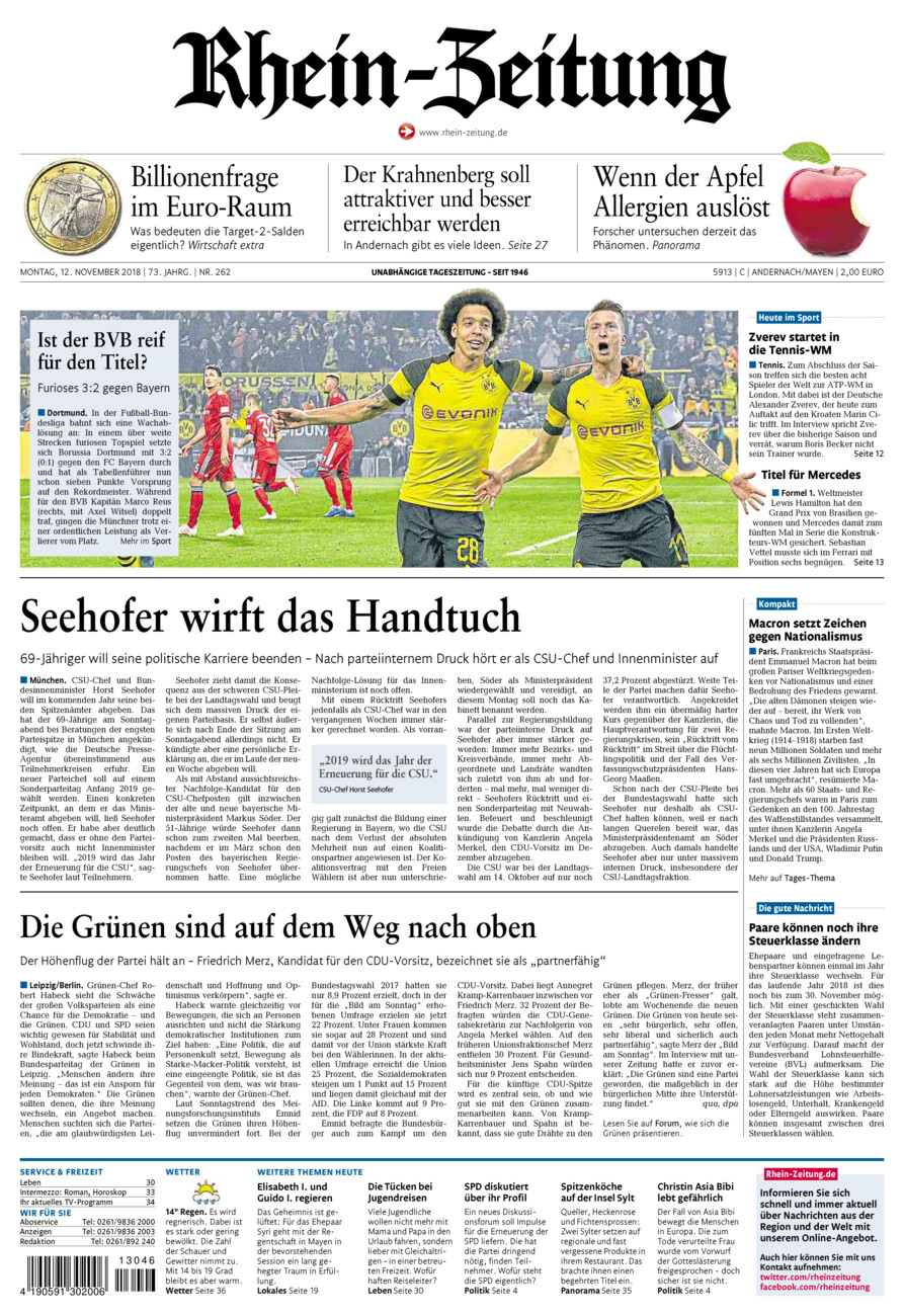 Rhein-Zeitung Andernach & Mayen vom Montag, 12.11.2018