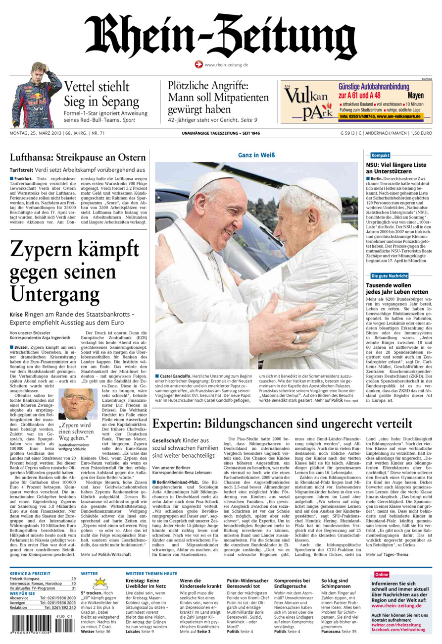 Rhein-Zeitung Andernach & Mayen vom Montag, 25.03.2013