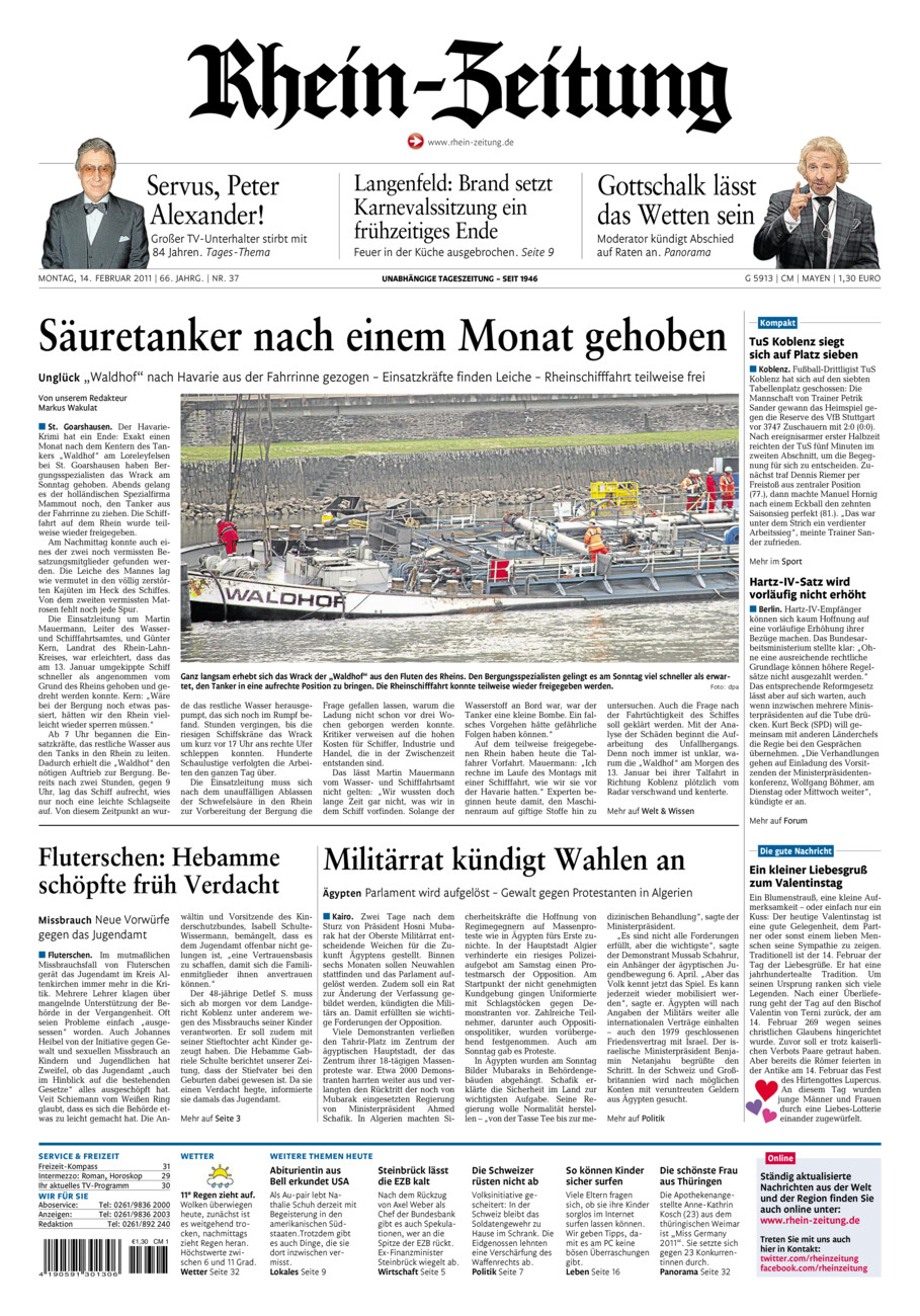 Rhein-Zeitung Andernach & Mayen vom Montag, 14.02.2011