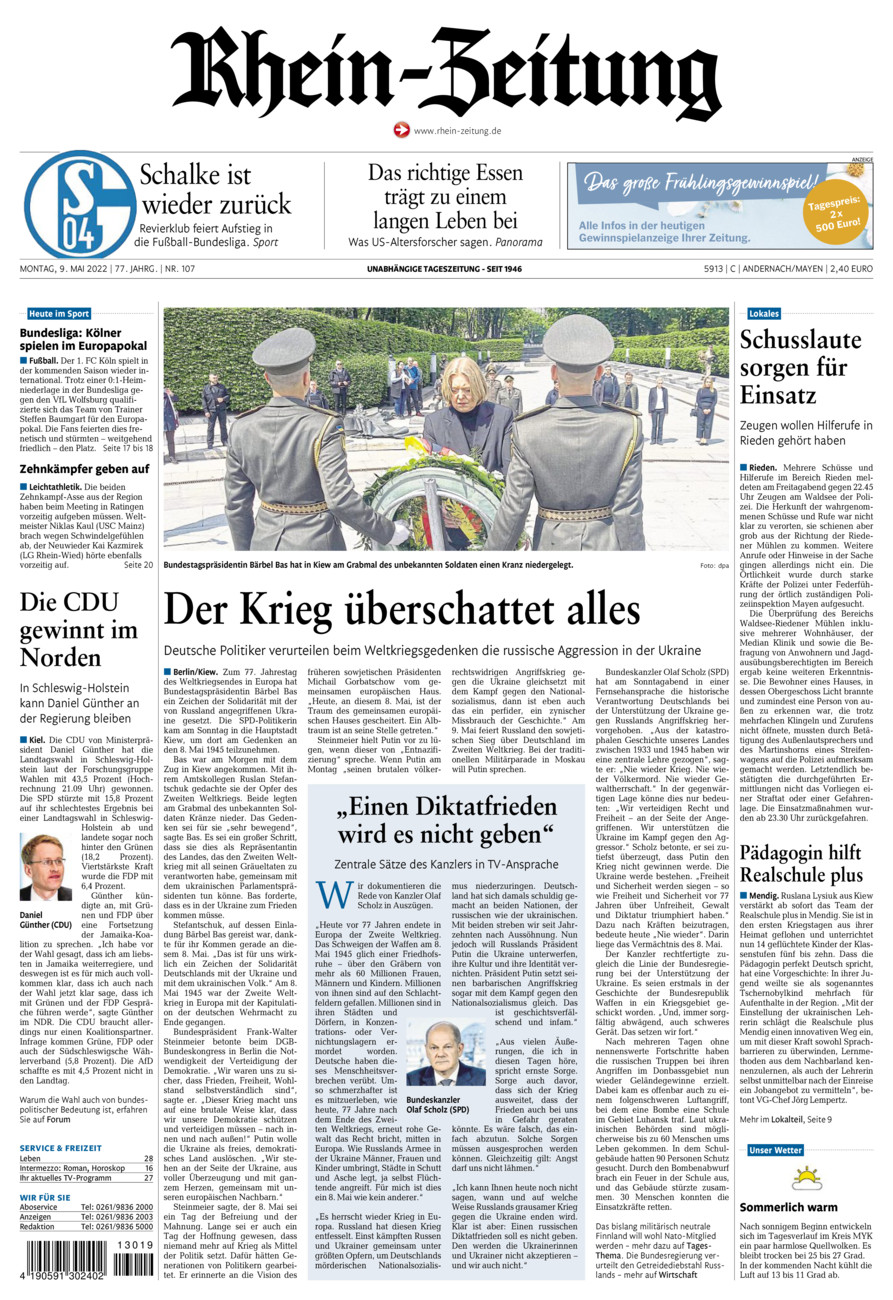Rhein-Zeitung Andernach & Mayen vom Montag, 09.05.2022