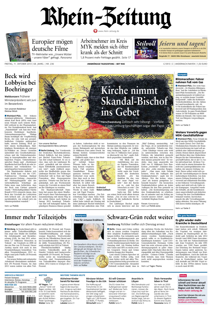 Rhein-Zeitung Andernach & Mayen vom Freitag, 11.10.2013