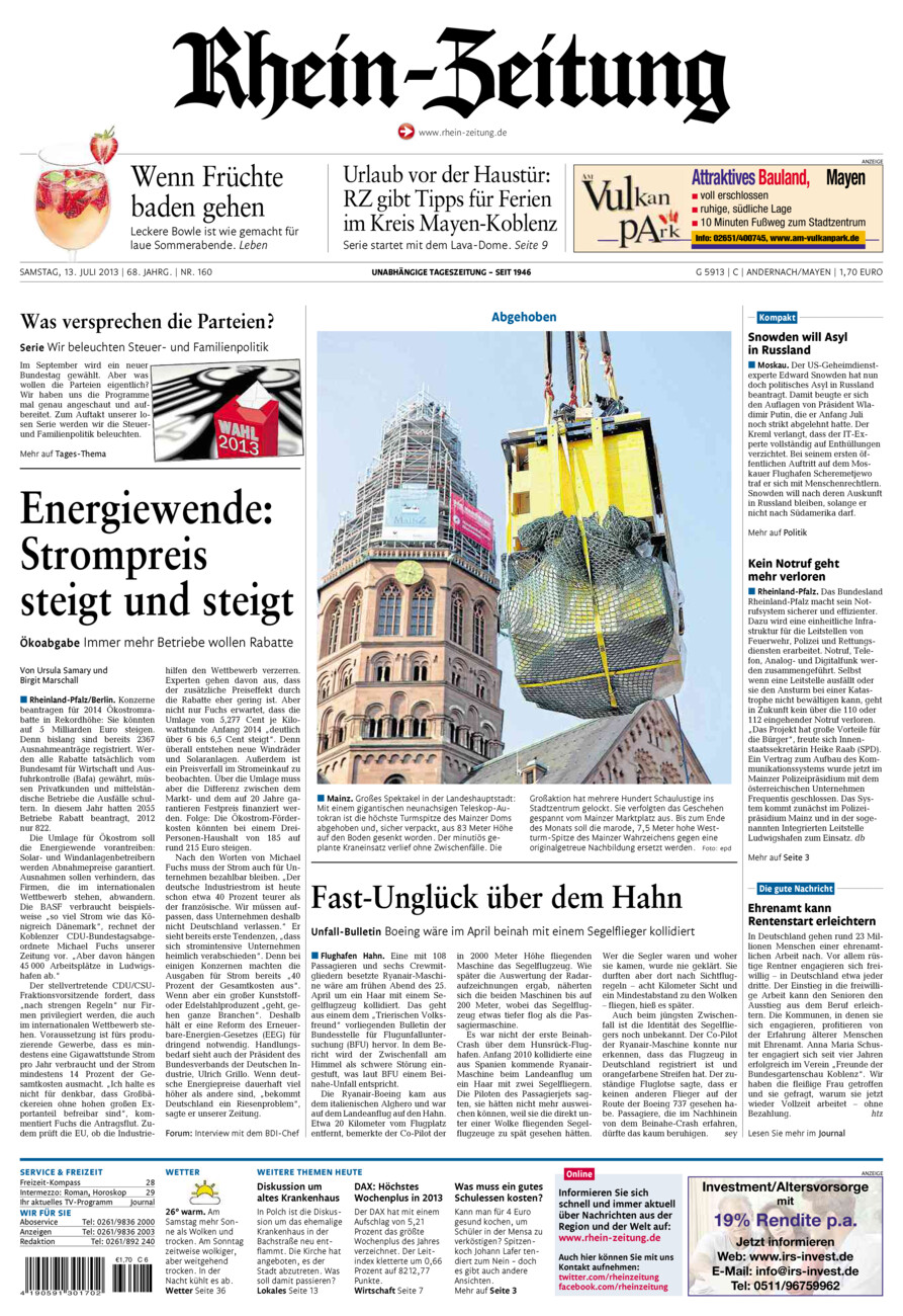 Rhein-Zeitung Andernach & Mayen vom Samstag, 13.07.2013