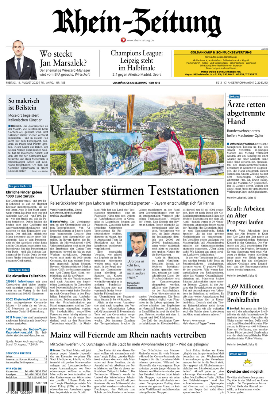 Rhein-Zeitung Andernach & Mayen vom Freitag, 14.08.2020