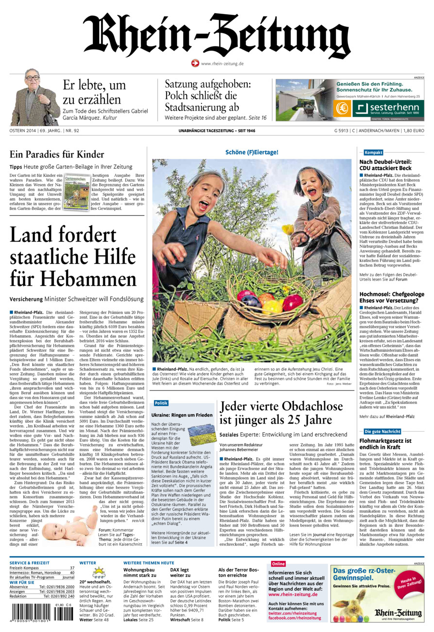 Rhein-Zeitung Andernach & Mayen vom Samstag, 19.04.2014