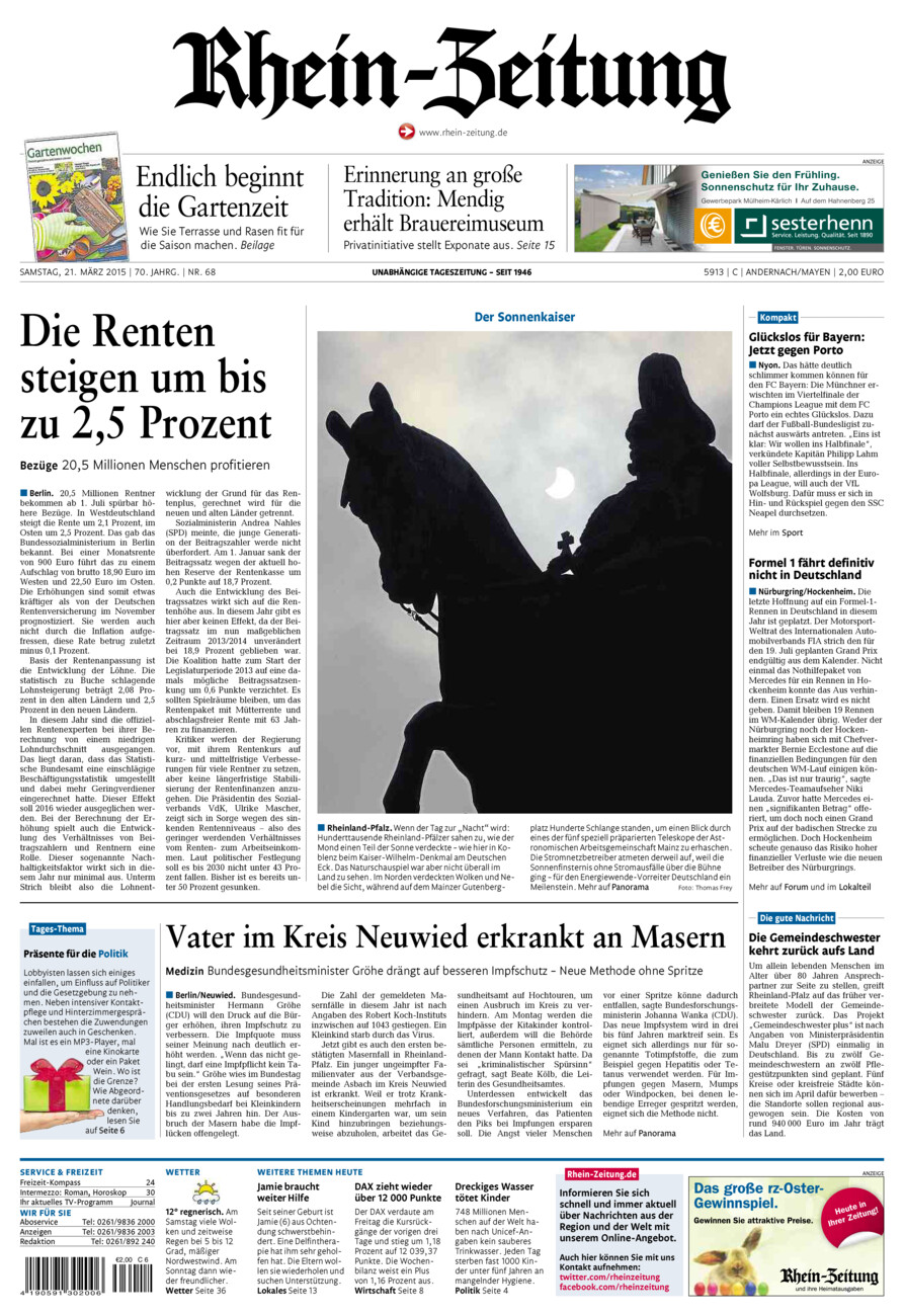 Rhein-Zeitung Andernach & Mayen vom Samstag, 21.03.2015