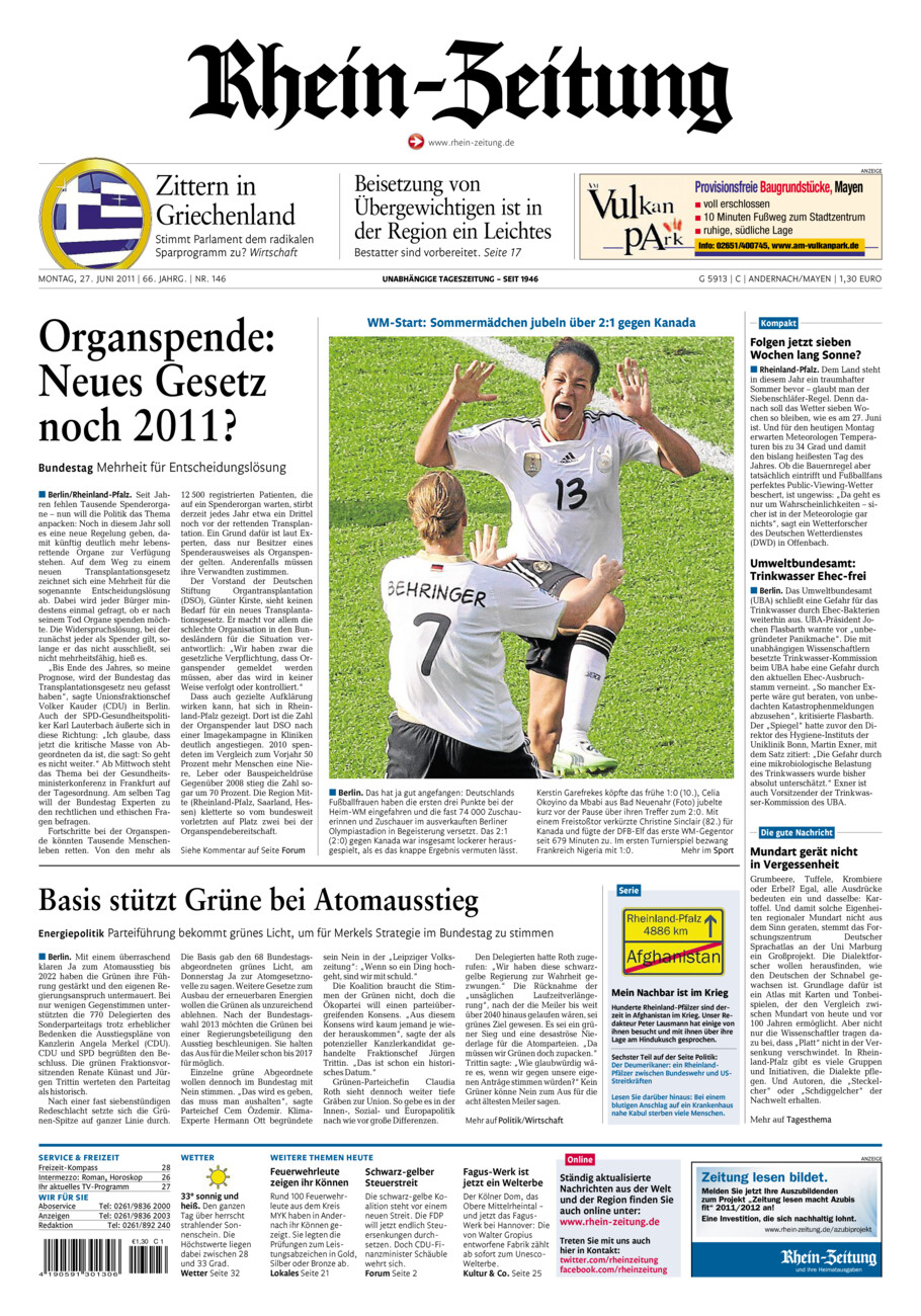 Rhein-Zeitung Andernach & Mayen vom Montag, 27.06.2011