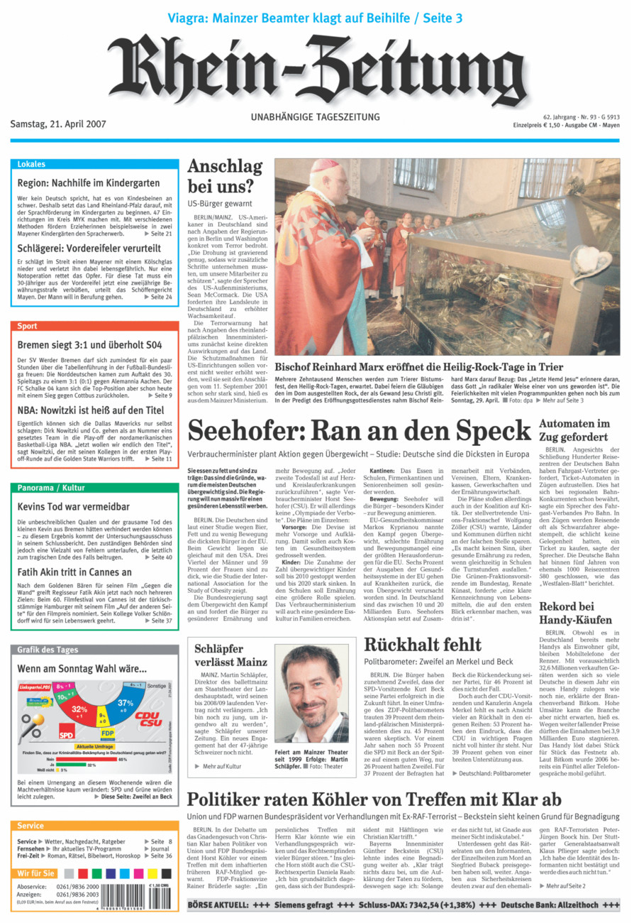 Rhein-Zeitung Andernach & Mayen vom Samstag, 21.04.2007