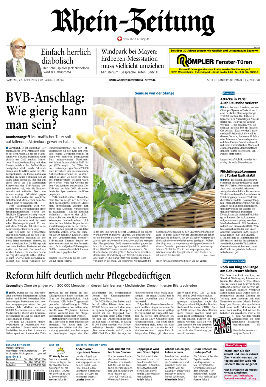 Rhein-Zeitung Andernach & Mayen vom Samstag, 22.04.2017