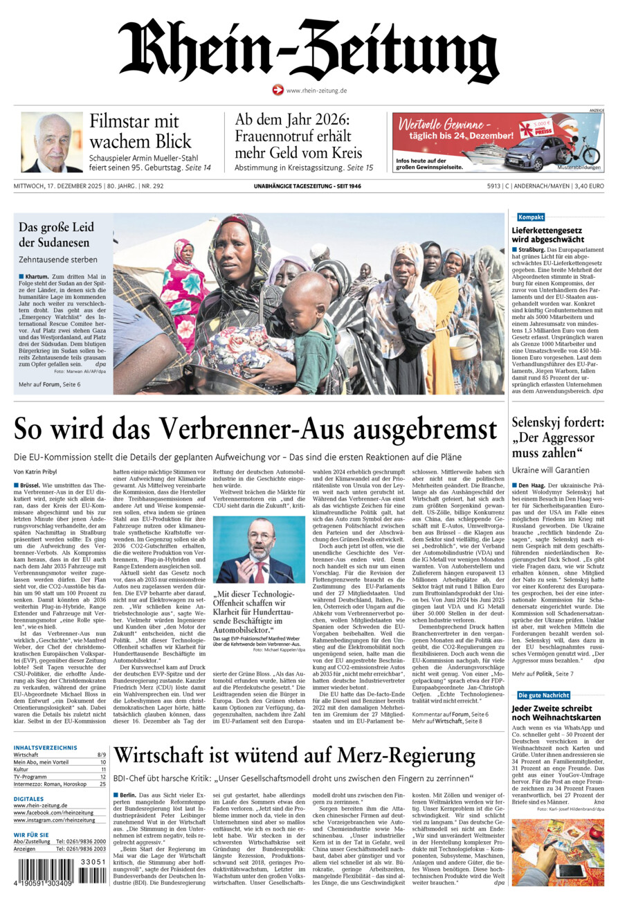 Rhein-Zeitung Andernach & Mayen vom Mittwoch, 17.12.2025