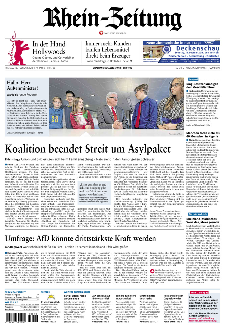 Rhein-Zeitung Andernach & Mayen vom Freitag, 12.02.2016