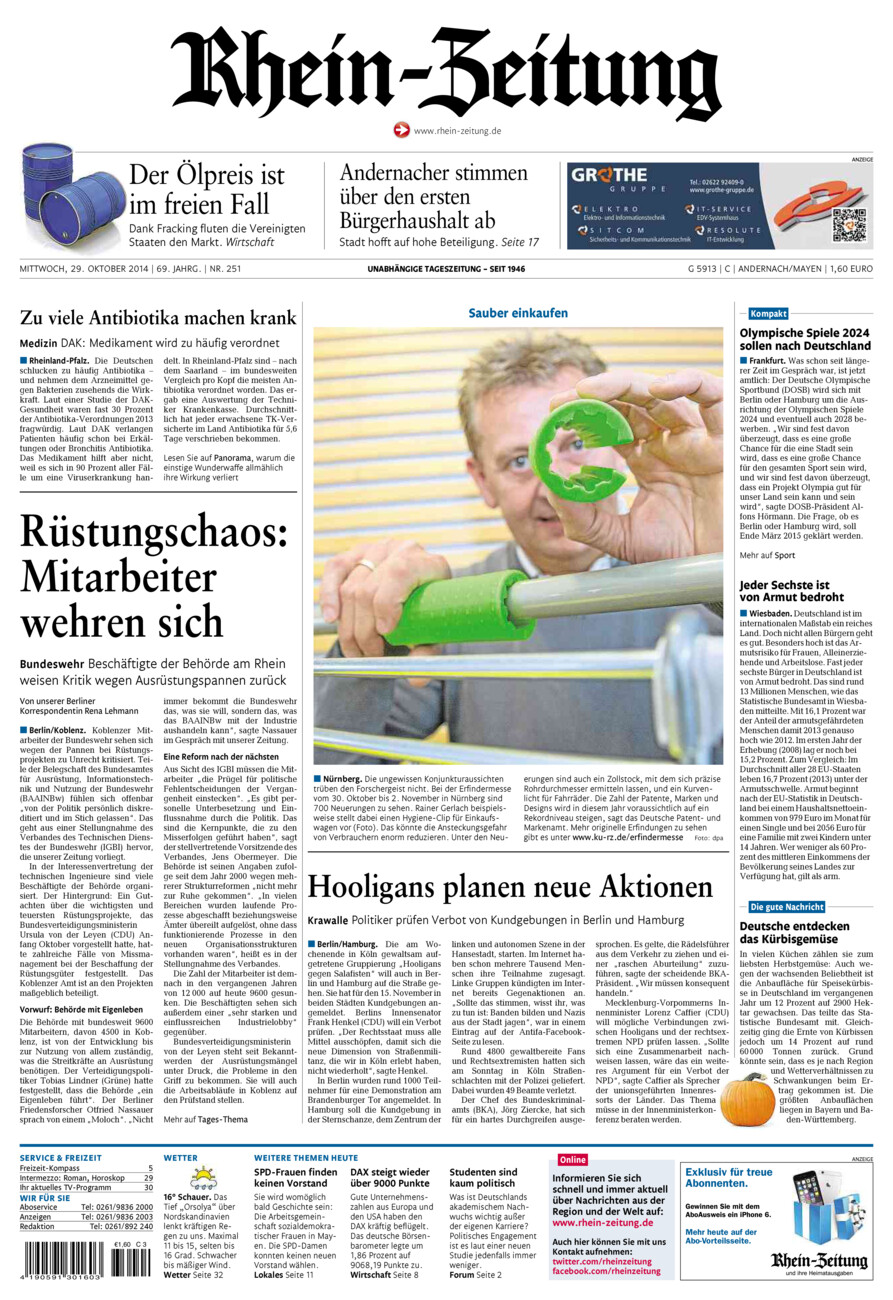 Rhein-Zeitung Andernach & Mayen vom Mittwoch, 29.10.2014