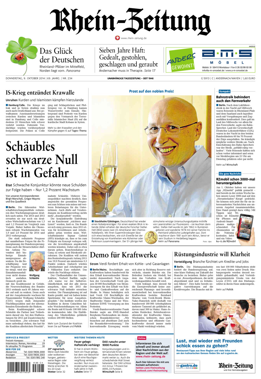 Rhein-Zeitung Andernach & Mayen vom Donnerstag, 09.10.2014