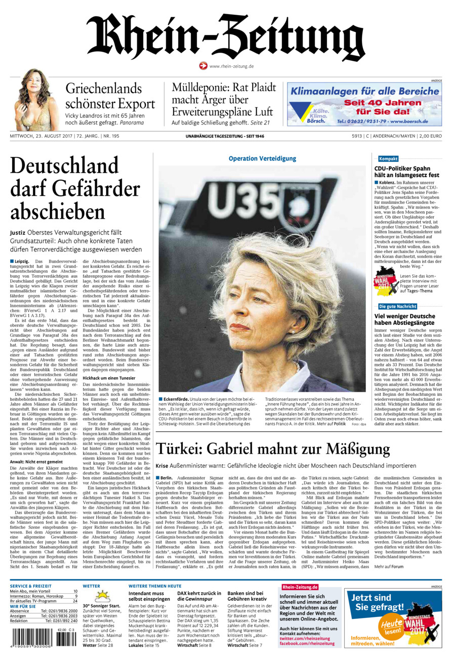 Rhein-Zeitung Andernach & Mayen vom Mittwoch, 23.08.2017