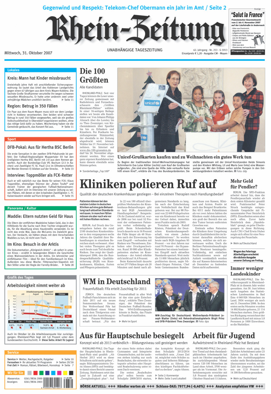 Rhein-Zeitung Andernach & Mayen vom Mittwoch, 31.10.2007