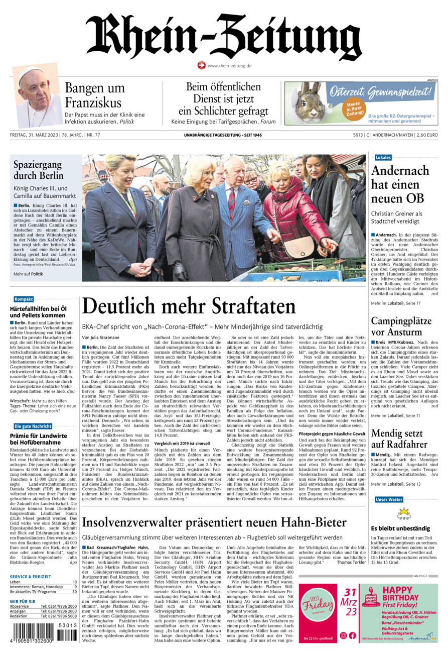 Rhein-Zeitung Andernach & Mayen vom Freitag, 31.03.2023