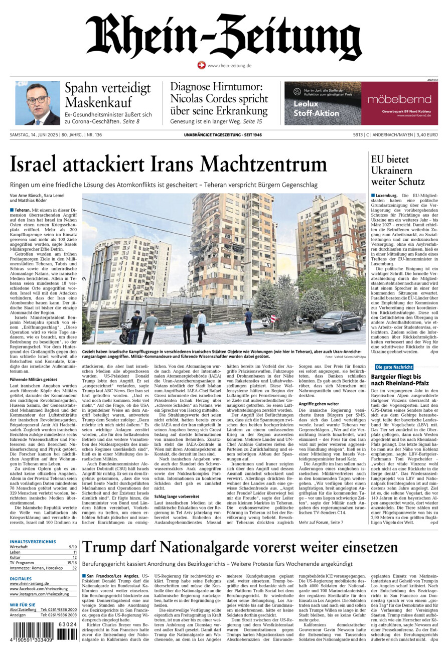 Rhein-Zeitung Andernach & Mayen vom Samstag, 14.06.2025