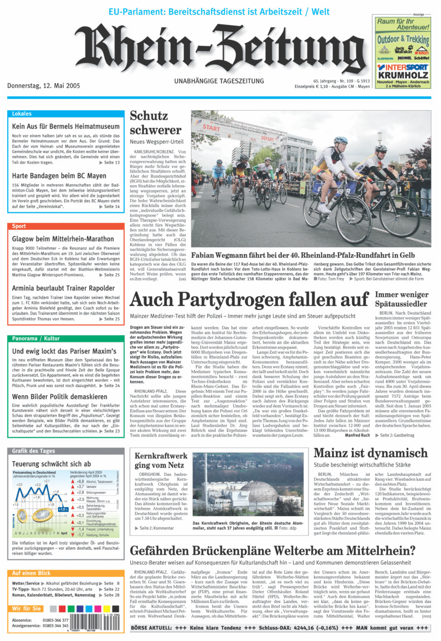 Rhein-Zeitung Andernach & Mayen vom Donnerstag, 12.05.2005