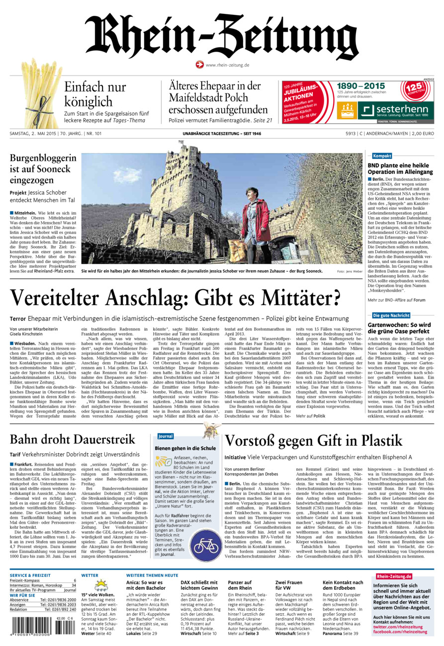 Rhein-Zeitung Andernach & Mayen vom Samstag, 02.05.2015