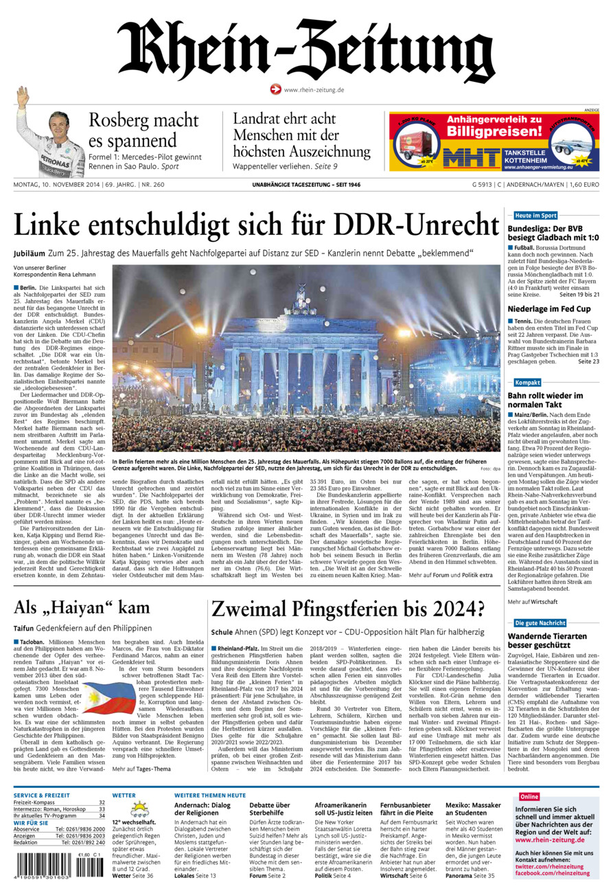 Rhein-Zeitung Andernach & Mayen vom Montag, 10.11.2014