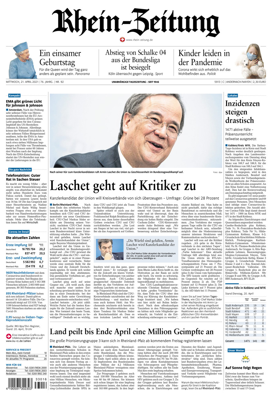 Rhein-Zeitung Andernach & Mayen vom Mittwoch, 21.04.2021