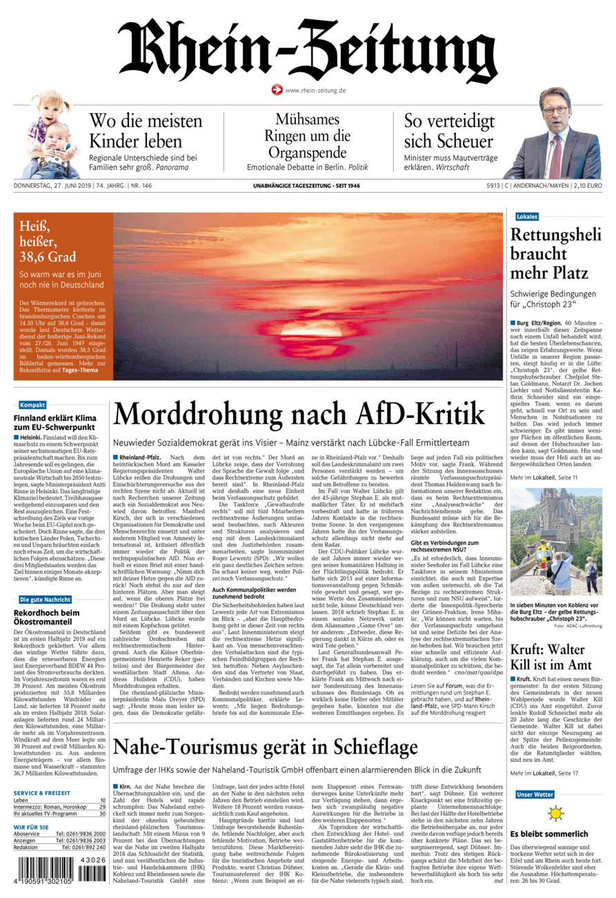 Rhein-Zeitung Andernach & Mayen vom Donnerstag, 27.06.2019