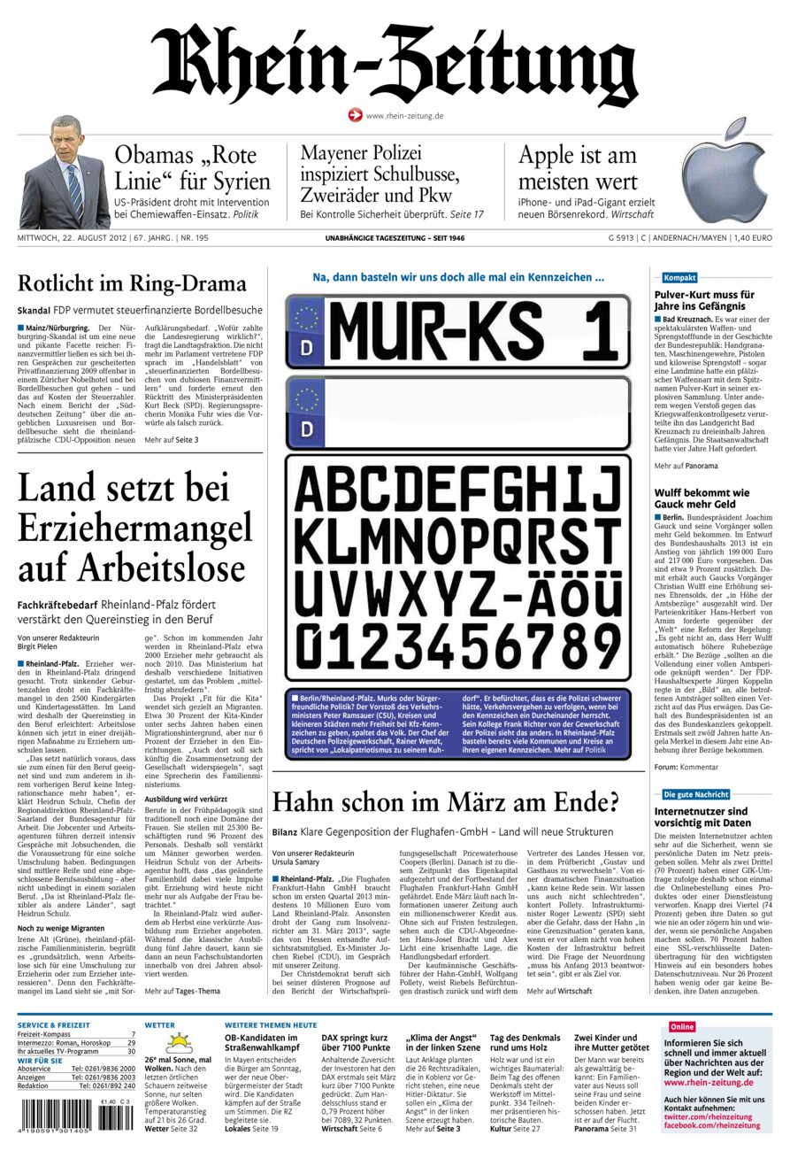 Rhein-Zeitung Andernach & Mayen vom Mittwoch, 22.08.2012